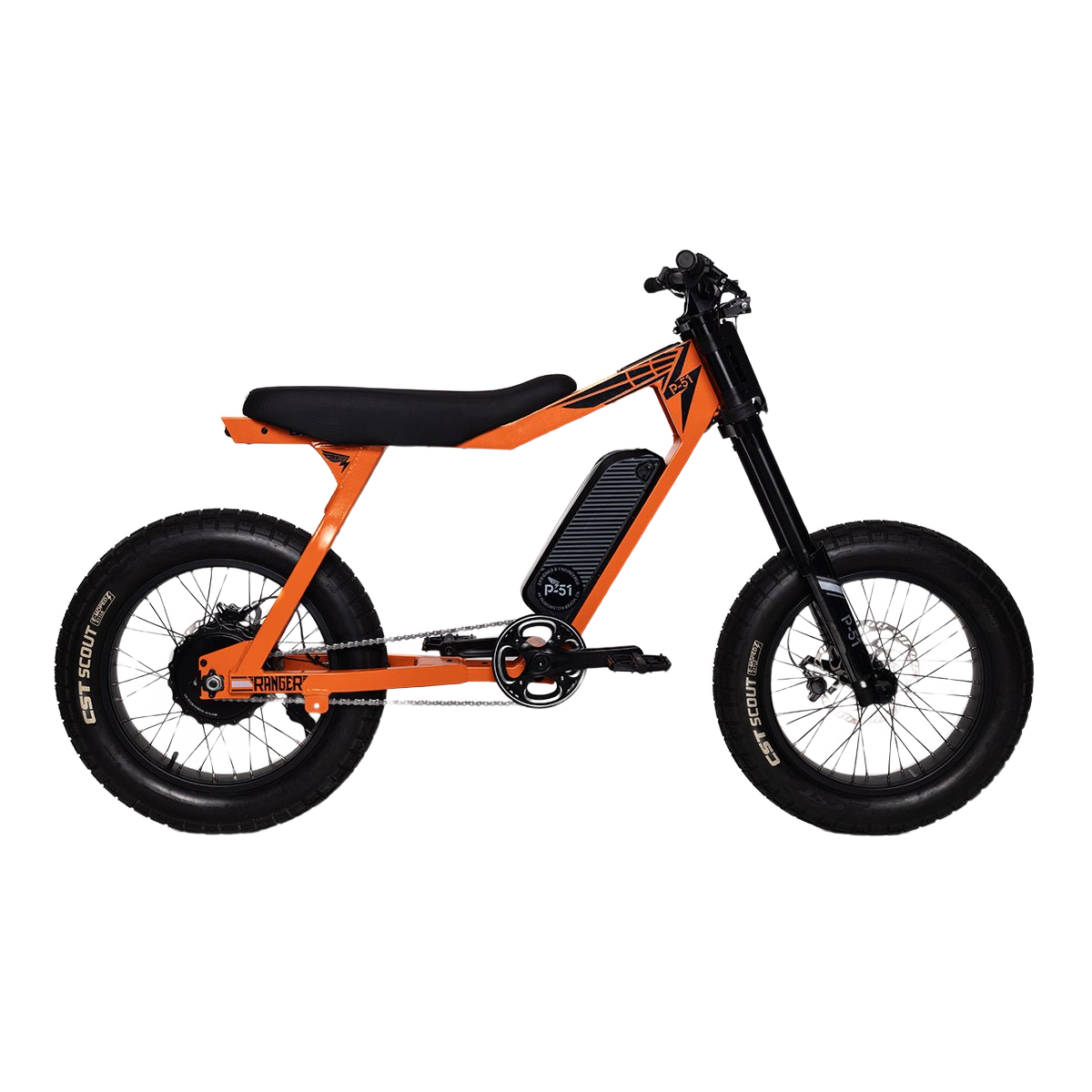 spin-0 P51 The Ranger electric bike in orange, side view